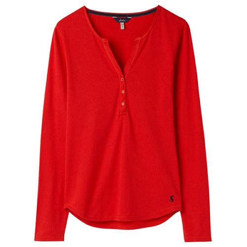 Joules Cici Red Long Sleeve Ribbed Jersey Top