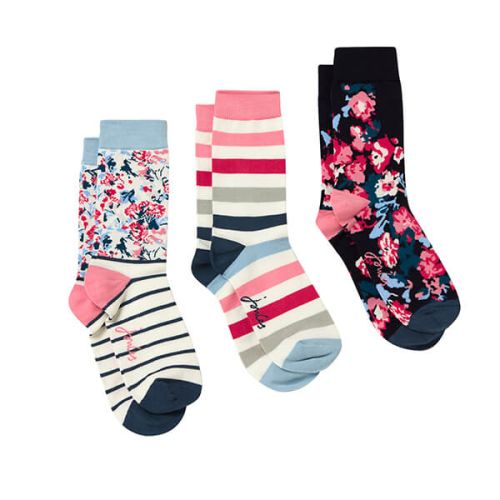 Joules Blue Multi Floral Pack of Three Brilliant Bamboo Socks