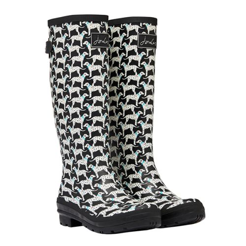 Joules Black Dalmations Printed Wellies with Back Gusset