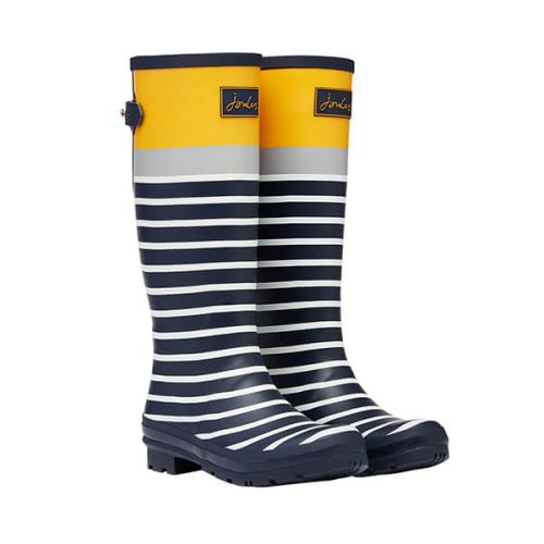 Joules Navy Engineered Stripe Printed Wellies With Back Gusset
