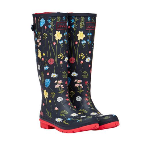 Joules Navy Spring Floral Wellies With Back Gusset