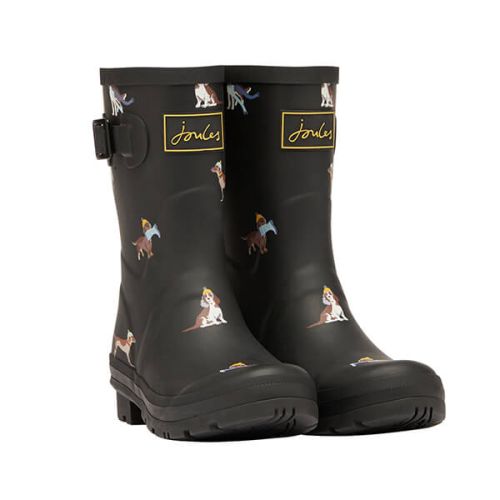 Joules Black Dogs Mid Height Molly Printed Wellies