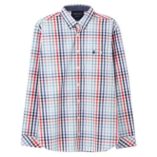Joules Red Blue Check Hewney Long Sleeve Classic Fit Peached Poplin Shirt