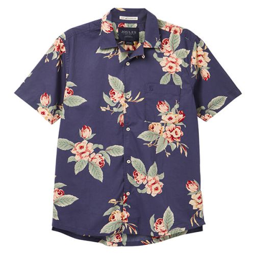 Joules Navy Floral Short Sleeve Revere Collar Printed Shirt