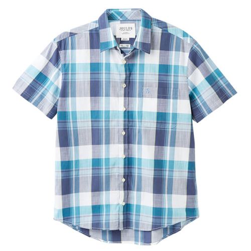 Joules White Green Check Wilson Short Sleeve Classic Fit Check Shirt