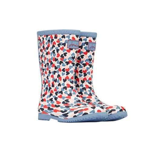 Joules Girls White Hearts Junior Roll Up Wellies