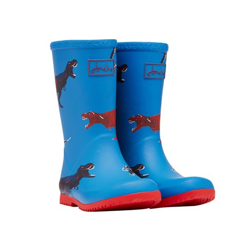 Joules Blue Dinos Junior Roll Up Wellies