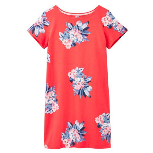 Joules Floral Red Riviera Print Printed Dress with Short Sleeves