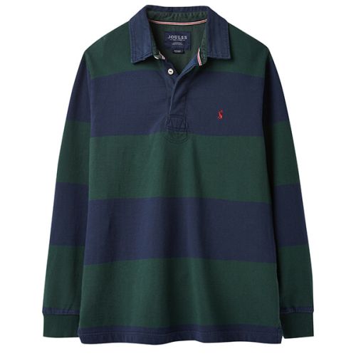 Joules Onside Green Block Stripe Long Sleeve Stripe Rugby Shirt