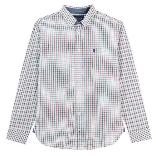Joules Abbott White Spaced Check Long Sleeve Classic Fit Peached Poplin Shirt
