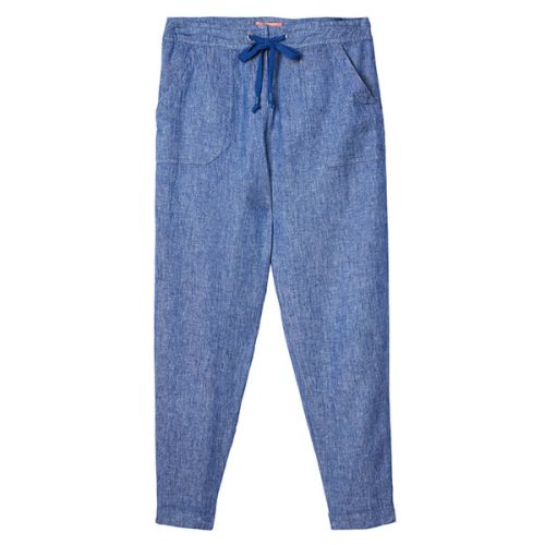 Joules Lindy Crop Blue Cropped Linen Trousers