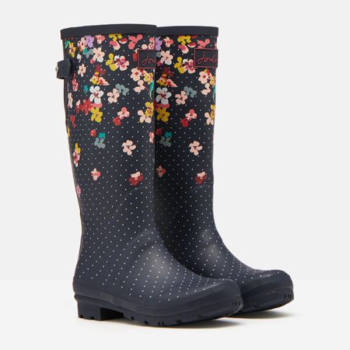 Joules Navy Blossom Printed Wellies with Back Gusset
