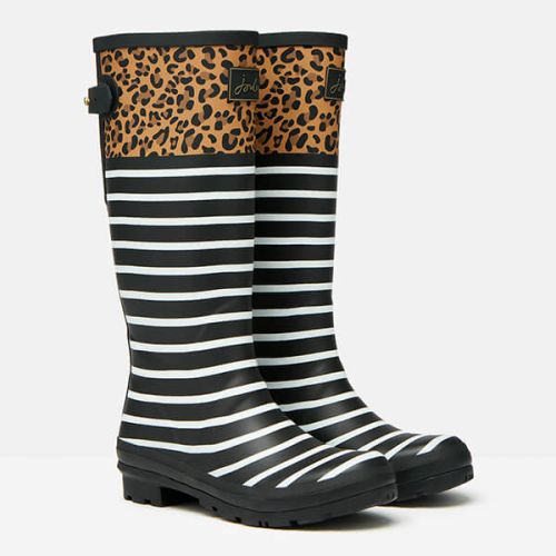Joules Tan Leopard Stripe Printed Wellies with Back Gusset Size 3