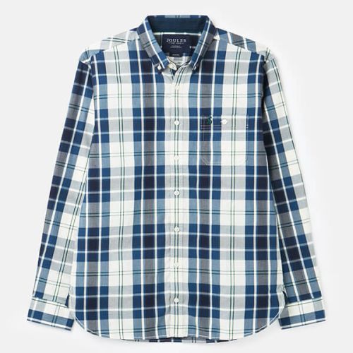 Joules Cream Blue Check Hewitt Long Sleeve Classic Fit Shirt