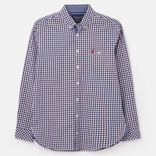 Joules Blue White Check Abbott Long Sleeve Classic Fit Peached Poplin Shirt