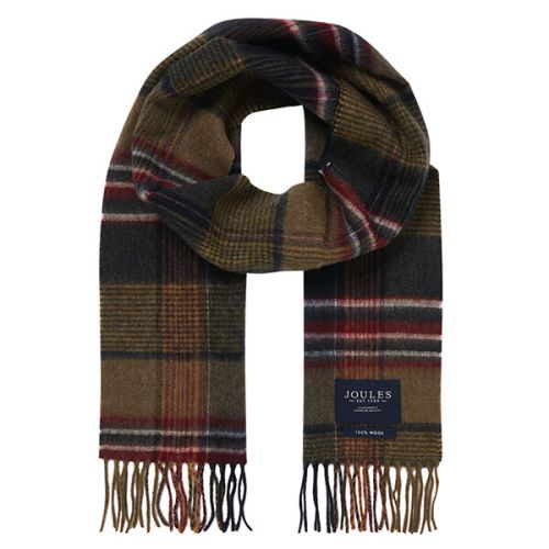 Joules Green Marl Check Tytherton Wool Checked Scarf