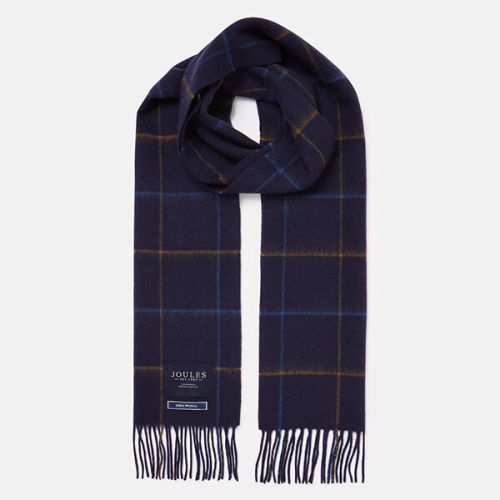 Joules Navy Yellow Check Tytherton Wool Checked Scarf