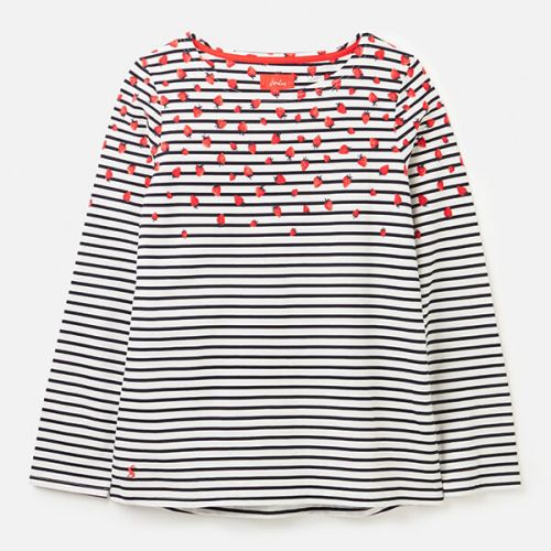 Joules Strawberry Stripe Harbour Print Long Sleeve Jersey Top