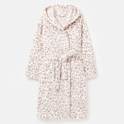 Joules Cream Grey Leopard Rita Fluffy Dressing Gown Size S-M