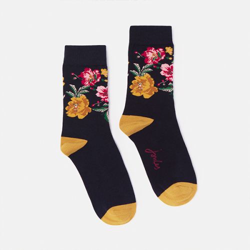 Joules Navy Gold Floral Brilliant Bamboo Socks Size 4-8