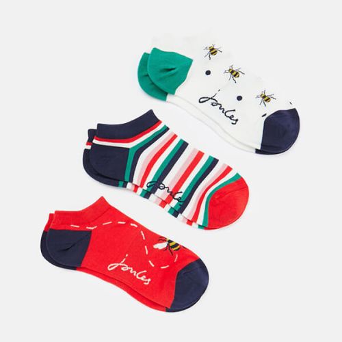 Joules Red Bees Rilla 3 Pack of Ankle Socks Size 4-8