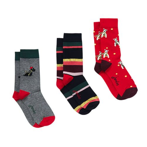 Joules Grey Christmas Dog 3 Pack of Bamboo Socks