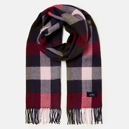 Joules Blue Pink Check Bracken Check Woven Scarf