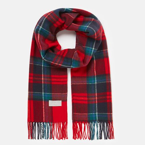 Joules Red Navy Check Bracken Check Woven Scarf