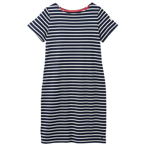 Joules Navy Cream Stripe Riviera Long Short Sleeve Jersey Dress