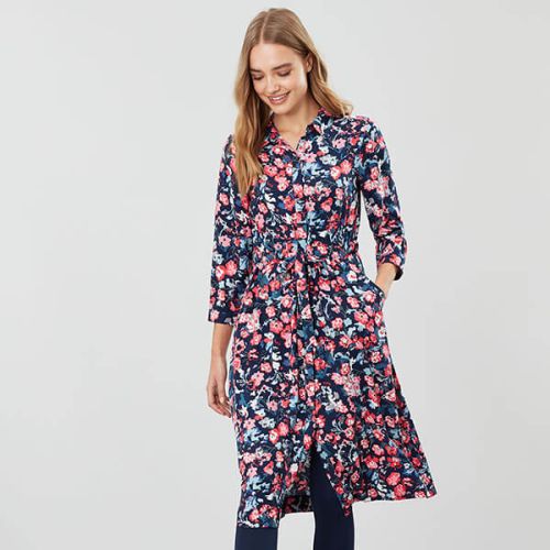 Joules Navy Floral Winslet Long Sleeved Button Front Shirt Dress