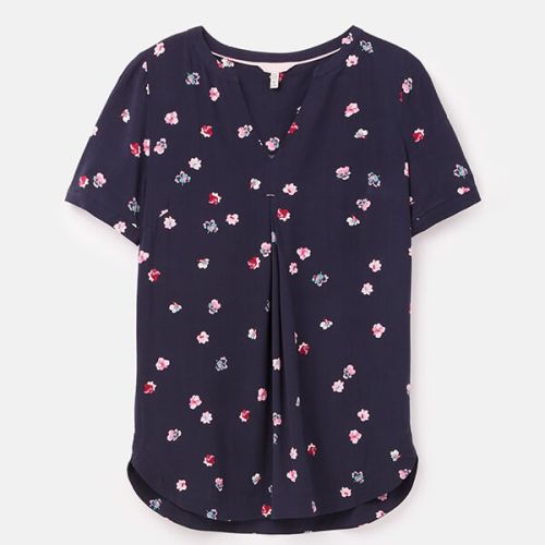 Joules Navy Pansy Leona V Neck Woven Top