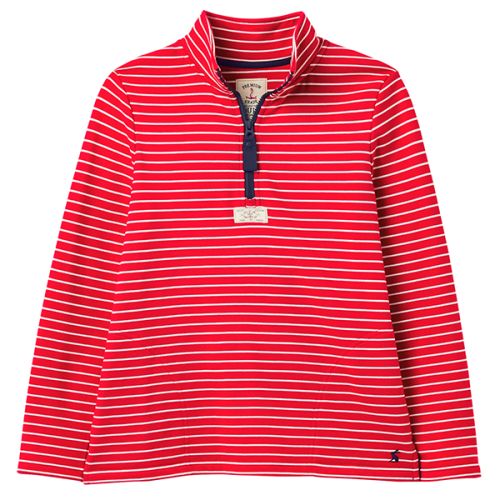 Joules Red Cream Stripe Pip Casual Half Zip Sweatshirt