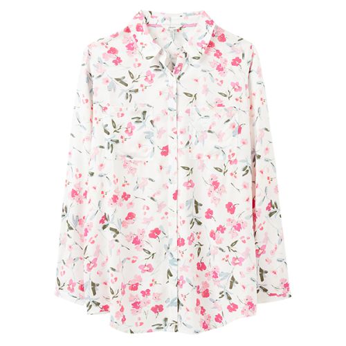 Joules Cream Floral Elvina Button Front Woven Top