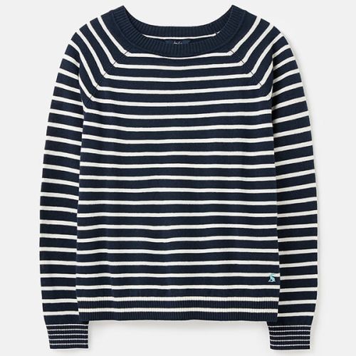 Joules Navy Cream Stripe Vicky Knitted Linen Blend Jumper
