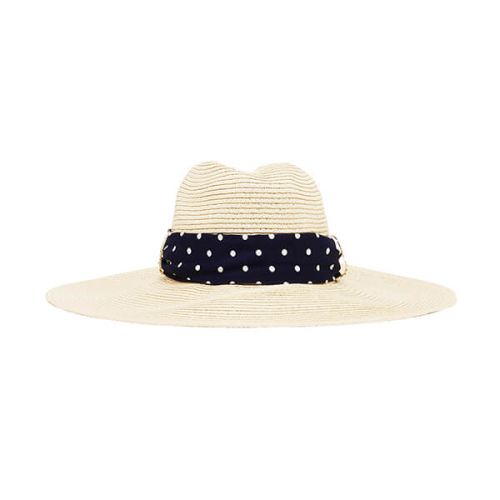Joules Navy Cream Stripe Sia Wide Fedora Hat
