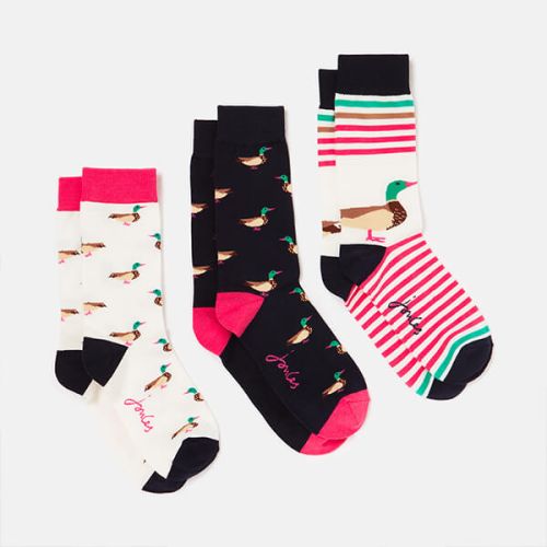 Joules Cream Ducks Brill Bamboo Pack of 3 Printed Socks Size 4-8
