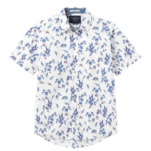 Joules White Jungle Lloyd Slub Short Sleeve Classic Fit Printed Shirt