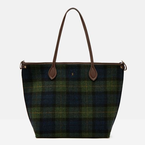 Joules Navy Green Check Tweed Fulbrook Tote Bag