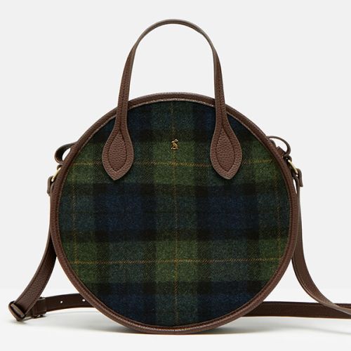 Joules Navy Green Check Tweed Fulbrook Round Mini Bag