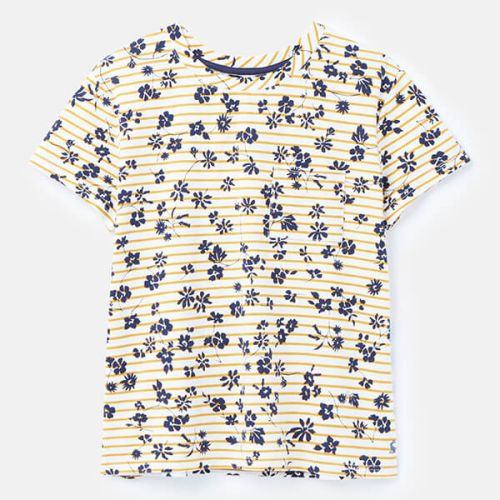 Joules Cream Gold Floral Stripe Sofi Print T-Shirt With Pocket