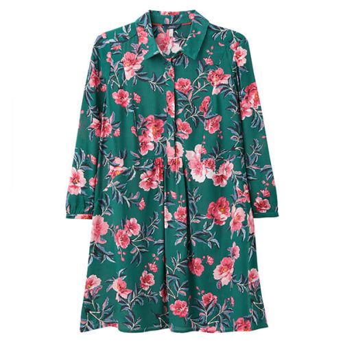 Joules Green Floral Athena Pop Over Seamed Longline Top