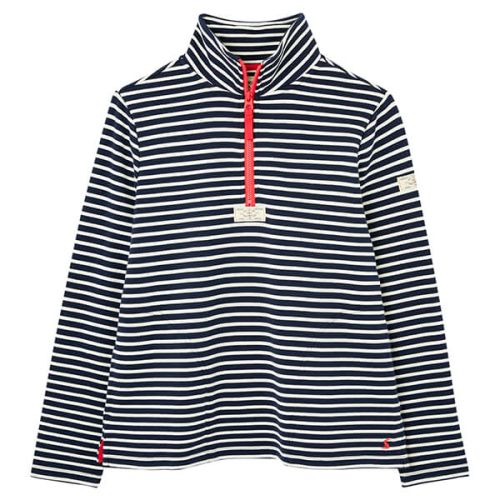 Joules Navy Cream Stripe Pip Casual Half Zip Sweatshirt