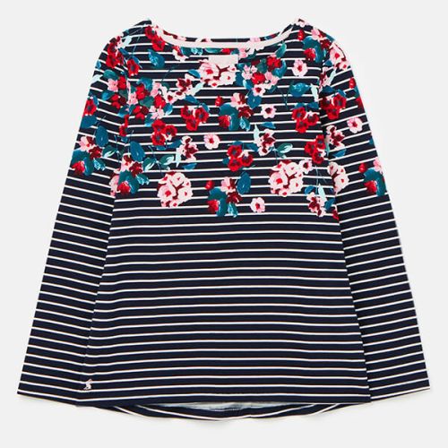 Joules Navy Floral Stripe Harbour Print Long Sleeve Jersey Top