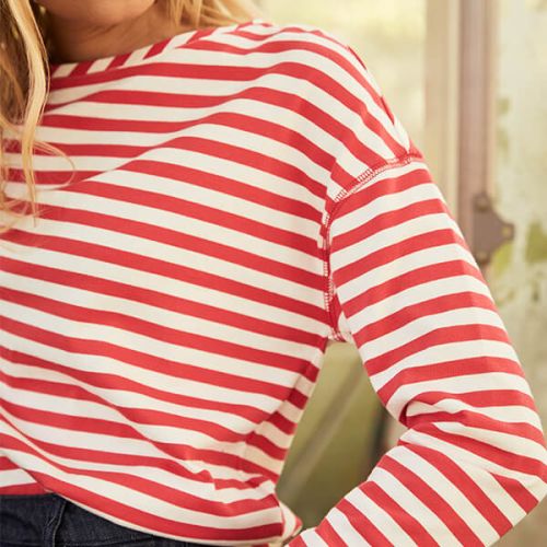Joules Cream Red Stripe Marina Dropped Shoulder Jersey Top