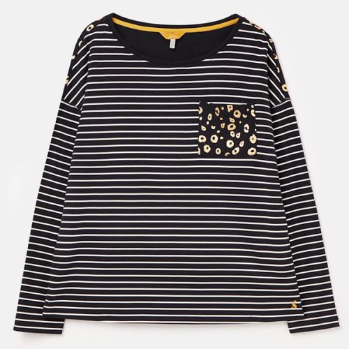 Joules Navy Cream Stripe Marina Print Dropped Shoulder Jersey Top