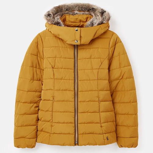 Joules Golden Cassington Padded Coat with Fur Collar and Hood