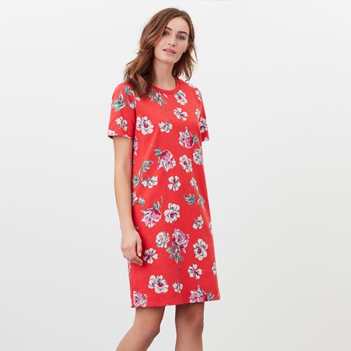 Joules Red Floral Liberty Print A Line Jersey Dress