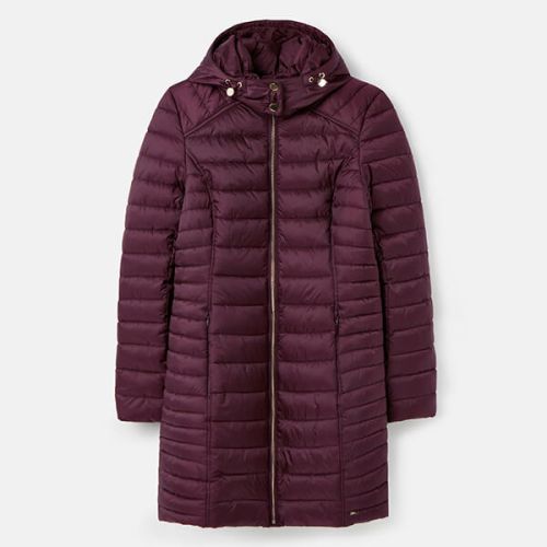 Joules Plum Canterbury Long Luxe Padded Jacket Size 12
