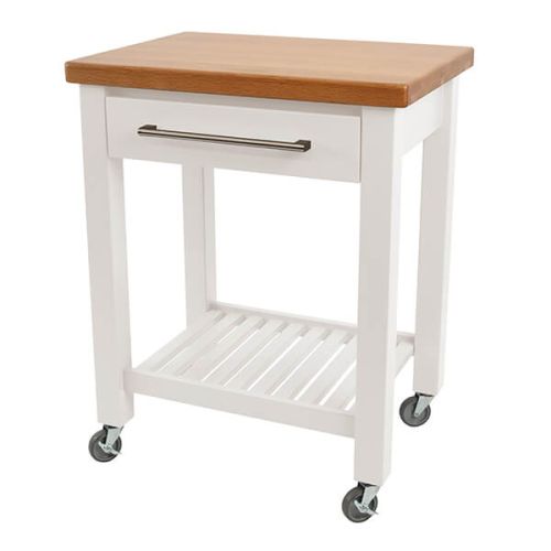 T & G Studio White Hevea With Oak Top Kitchen Trolley Fully Assembled