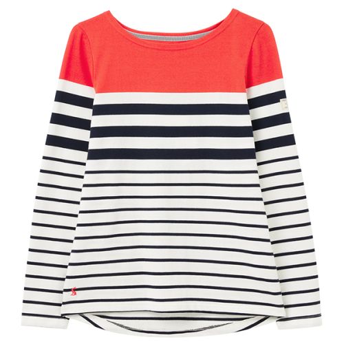 Joules Cream Navy Red Stripe Harbour Long Sleeve Jersey Top Size 14